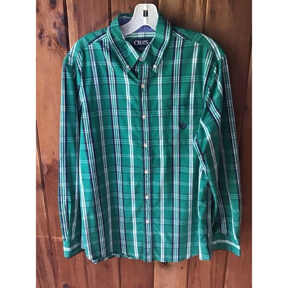 Chaps Shirt Mens Large Green Plaid Check Button-Down Long Sleeve Casual Preppy - Picture 1 of 8